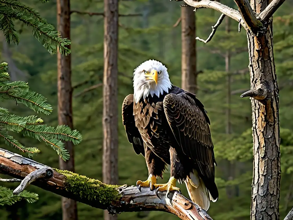 Águila calva majestuosa en su hábitat natural Imponente águila calva en su hábitat natural, resaltando la ética y legislación en defensa de especies amenazadas