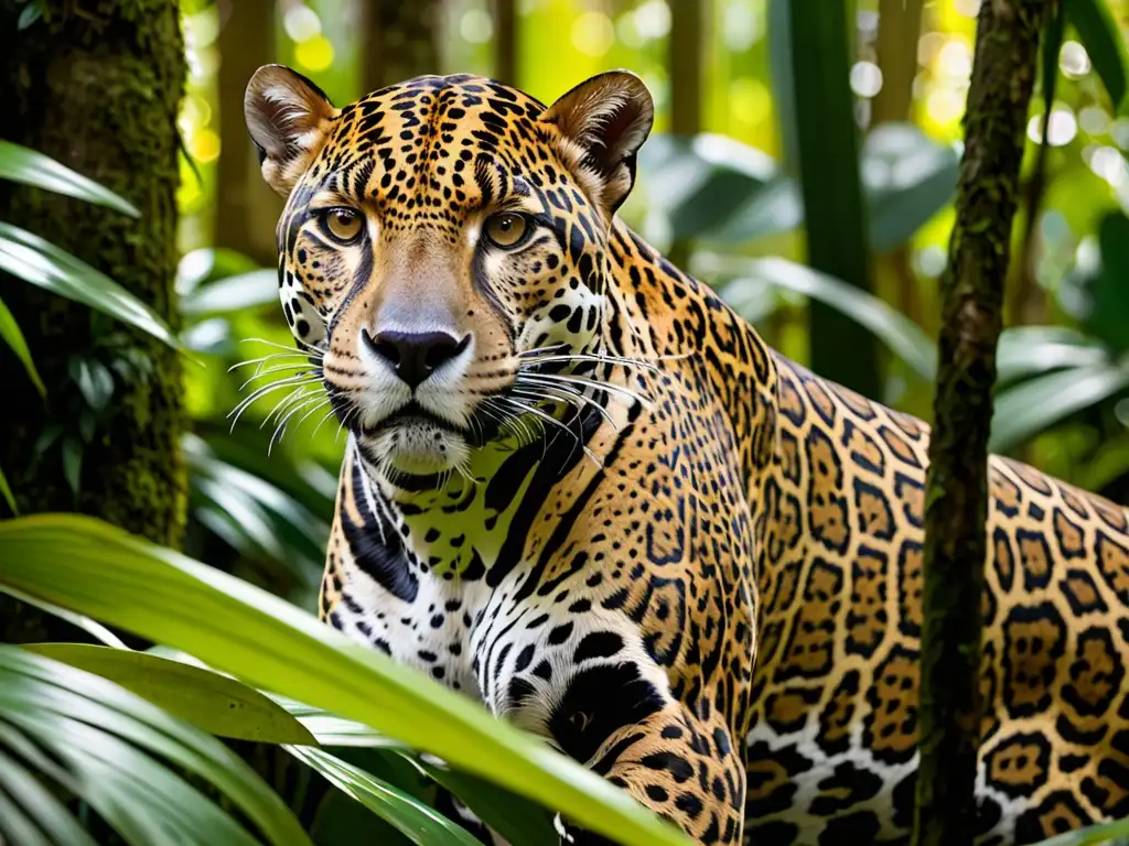 Imponente jaguar acechando en la selva amazónica