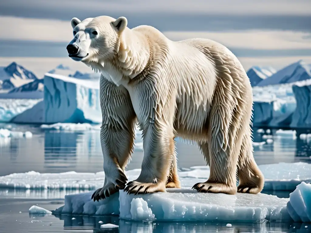 Imponente oso polar en un témpano de hielo derretido, con mirada intensa hacia el horizonte