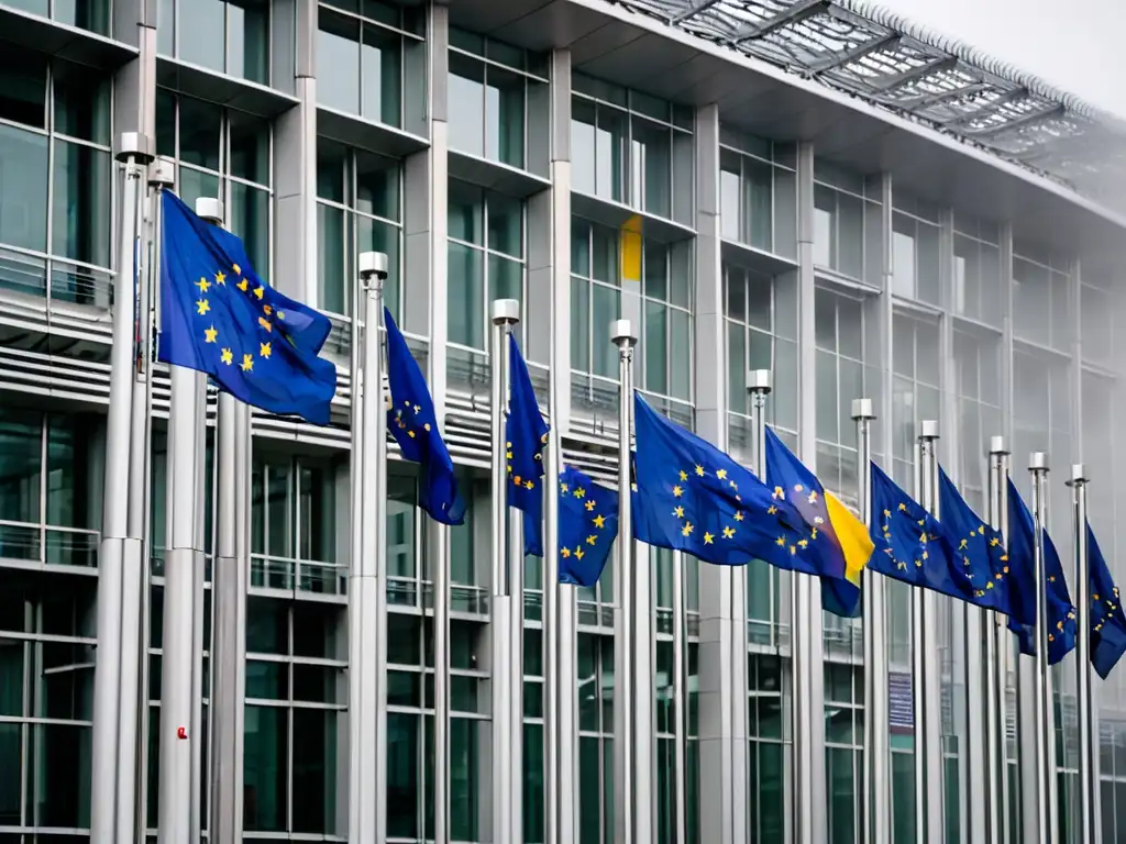 El imponente Parlamento Europeo en Bruselas emerge en la neblina matutina, destacando su rol en la gobernanza ambiental de la UE