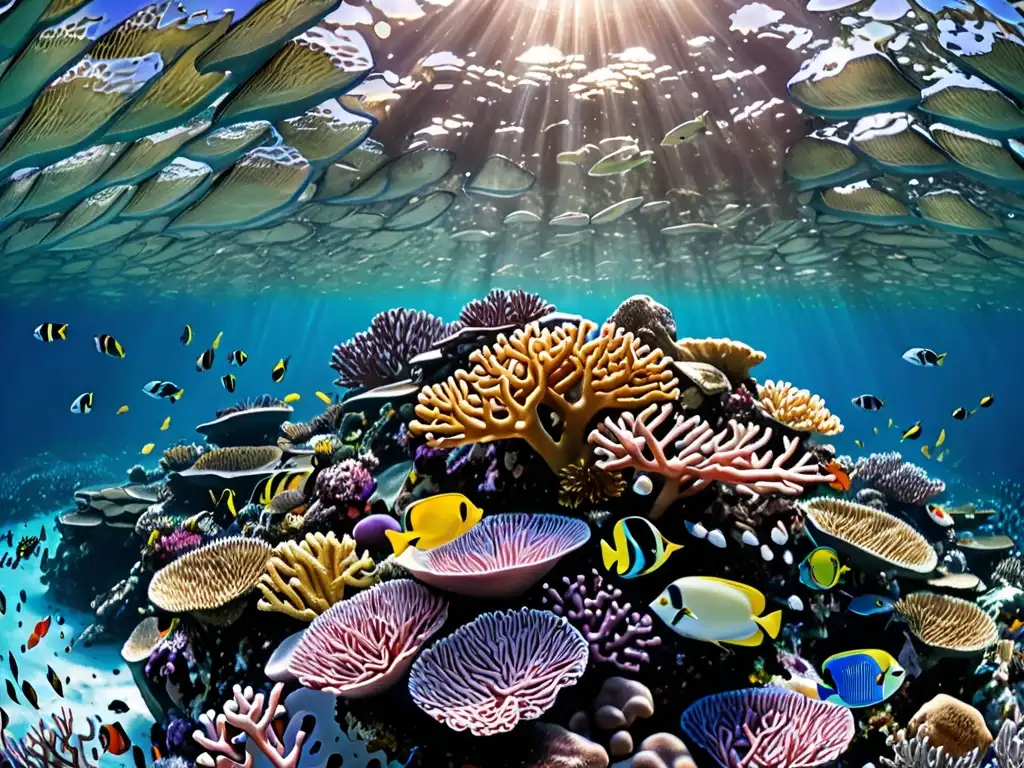 Una impresionante imagen documental de un vibrante y próspero arrecife de coral, lleno de vida marina colorida