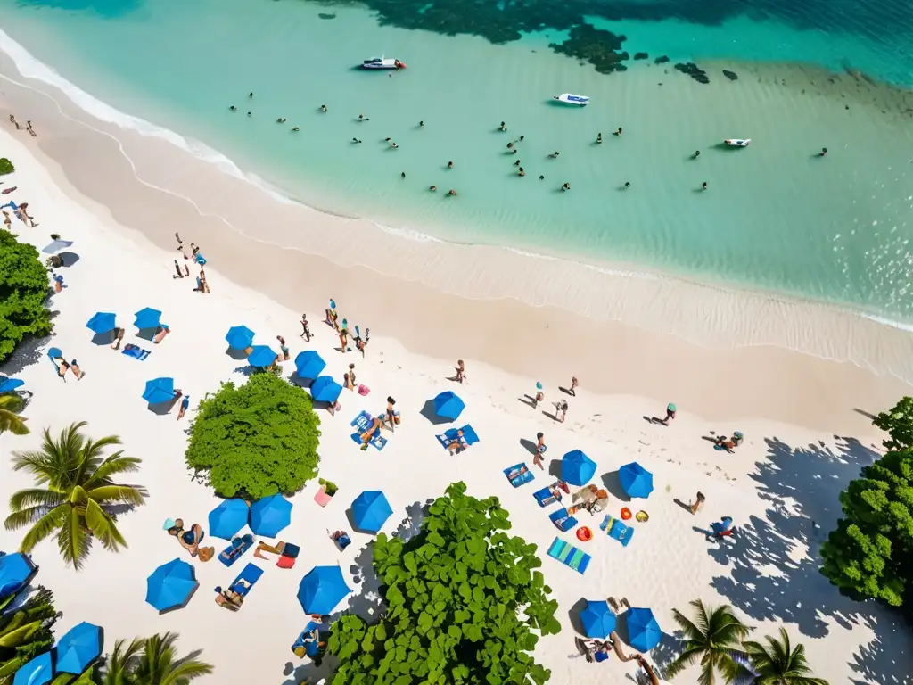 Increíble vista aérea de una costa serena con aguas cristalinas, playas de arena blanca y vegetación exuberante