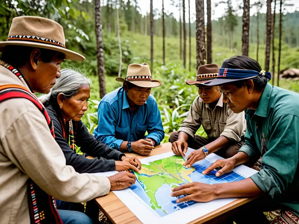 Indígenas usan SIG para defender su territorio, colaborando al aire libre en medio de su tierra ancestral