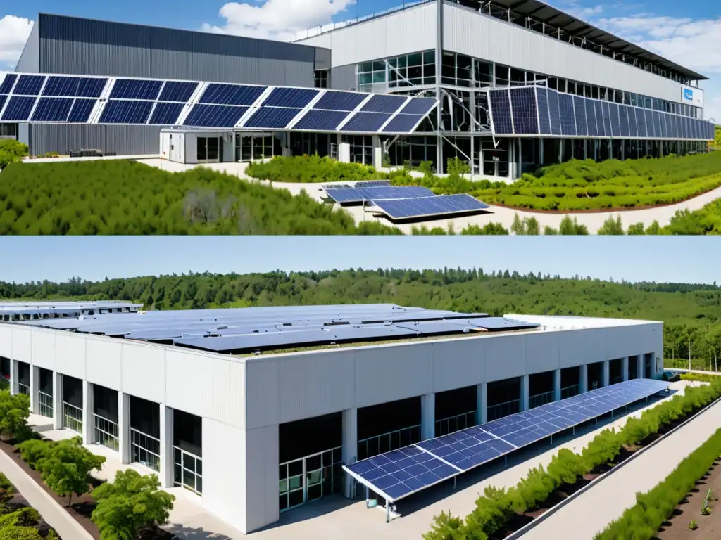 Instalación industrial moderna con prácticas ecoamigables y trabajadores en equipo de entrenamiento gestión ambiental cumplimiento legal
