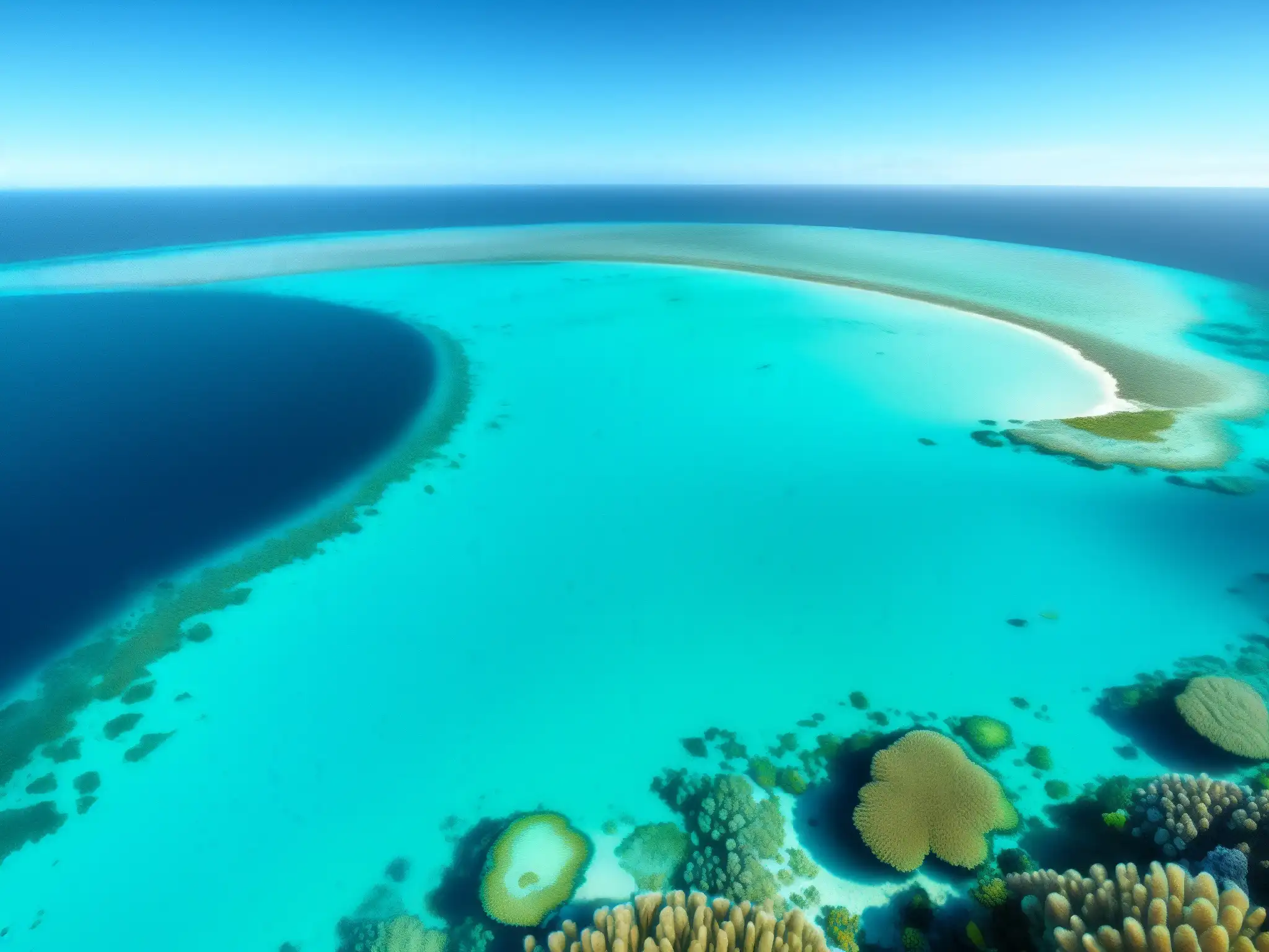 Iniciativas legales cambio climático océanos: Imagen impresionante de un vasto océano con aguas cristalinas y un ecosistema marino diverso y colorido