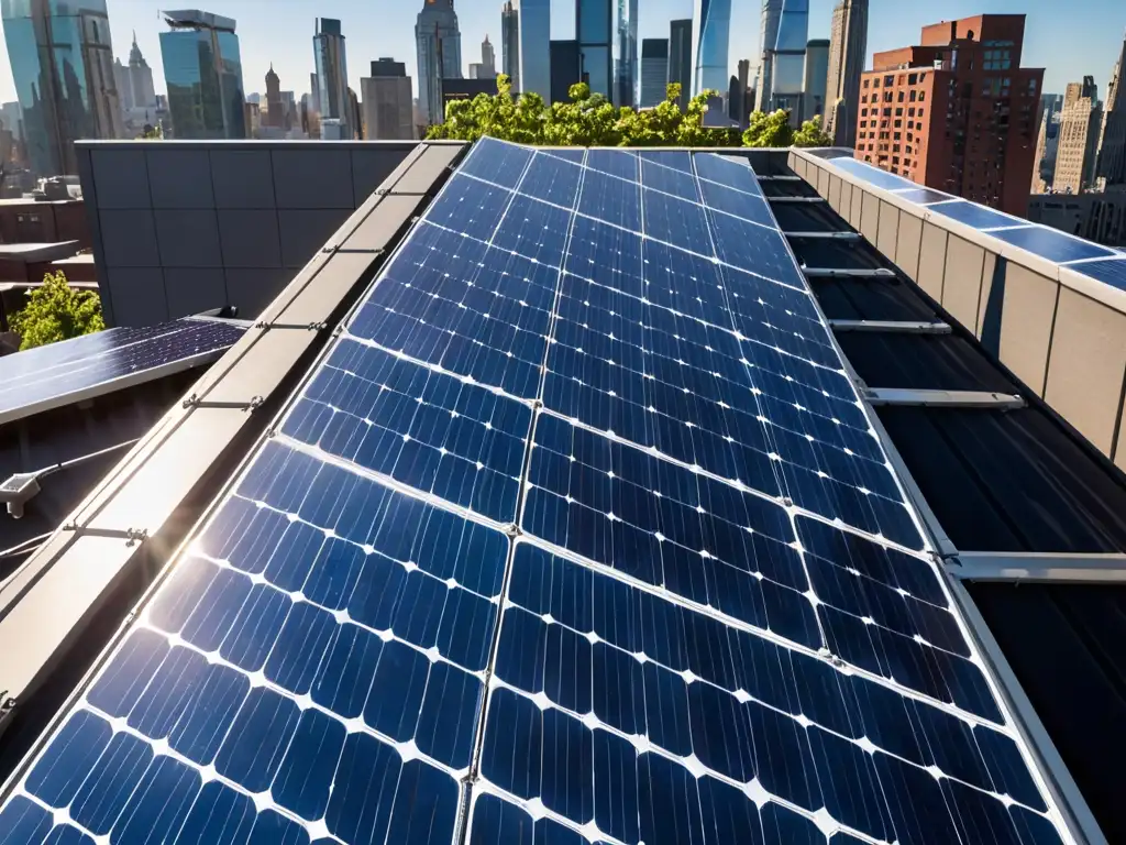 Instalación de paneles solares en la azotea, reflejando la importancia de los subsidios en la promoción de la energía limpia