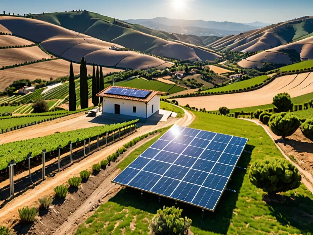 Instalación de paneles solares en el campo español, bañados por el cálido resplandor del sol