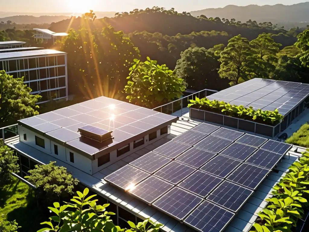 Instalación de paneles solares en un edificio moderno, captando energía y armonía con el medio ambiente y la legislación de autogestión energética