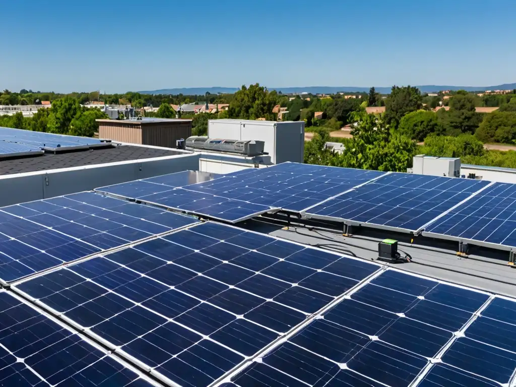 Instalación de paneles solares en un techo con cielo azul despejado