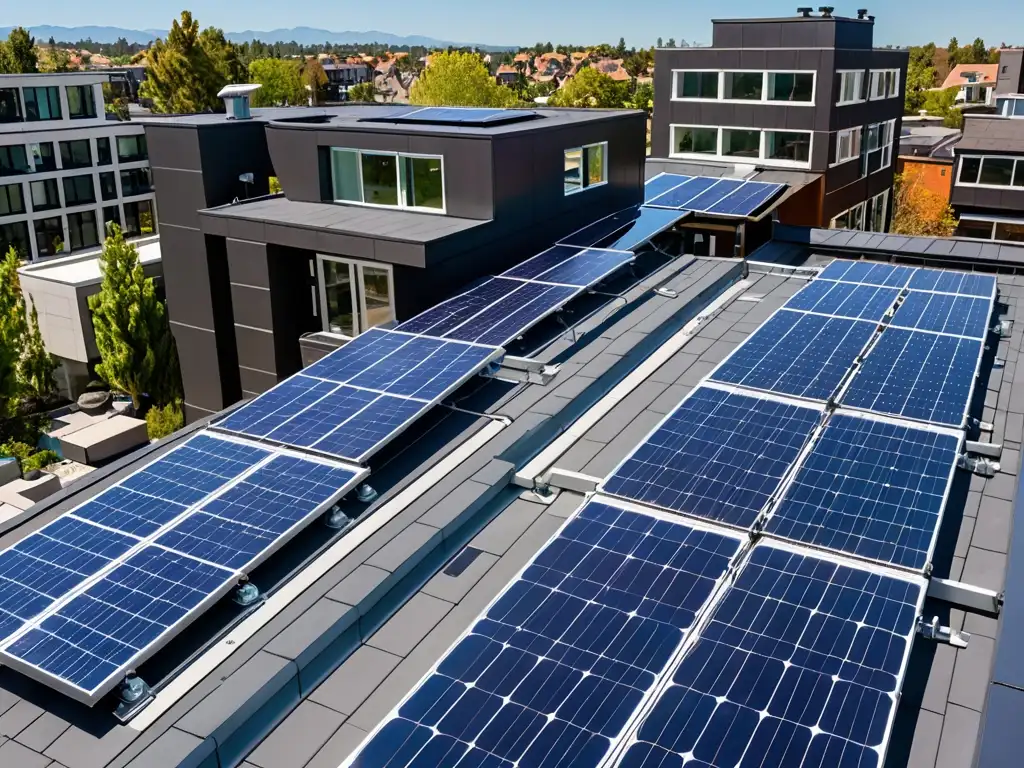 Instalación de paneles solares en un tejado residencial, integrando la autogestión energética y el medio ambiente