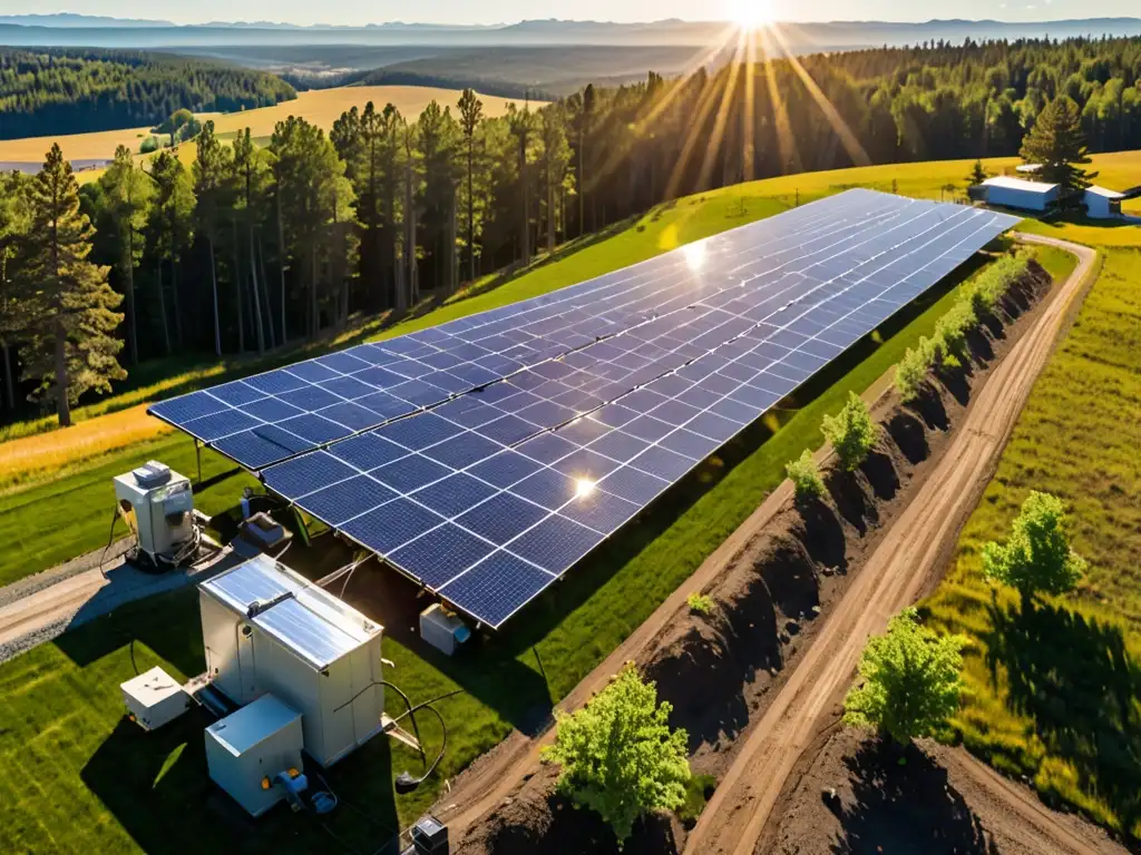 Instalación de paneles solares en zona rural de América del Norte