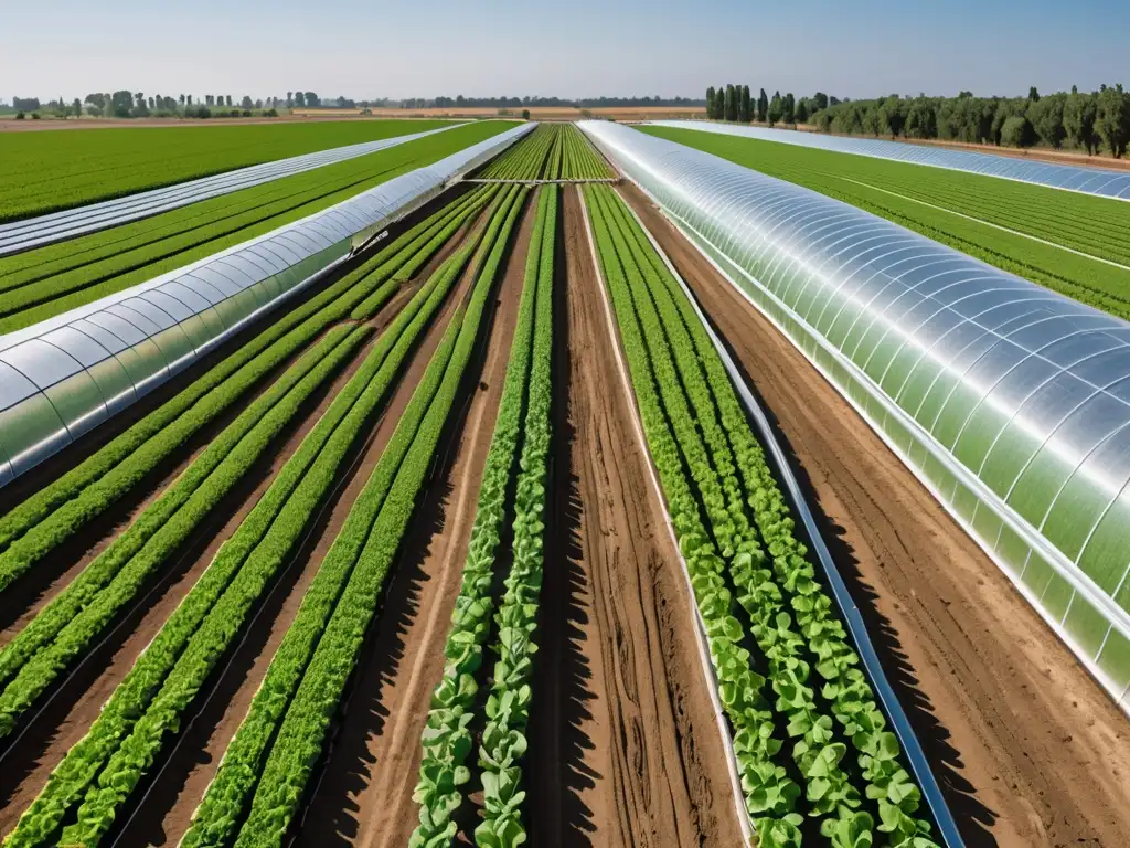 Un invernadero tecnológicamente avanzado con cultivos vibrantes y trabajadores utilizando tecnología agrícola de vanguardia