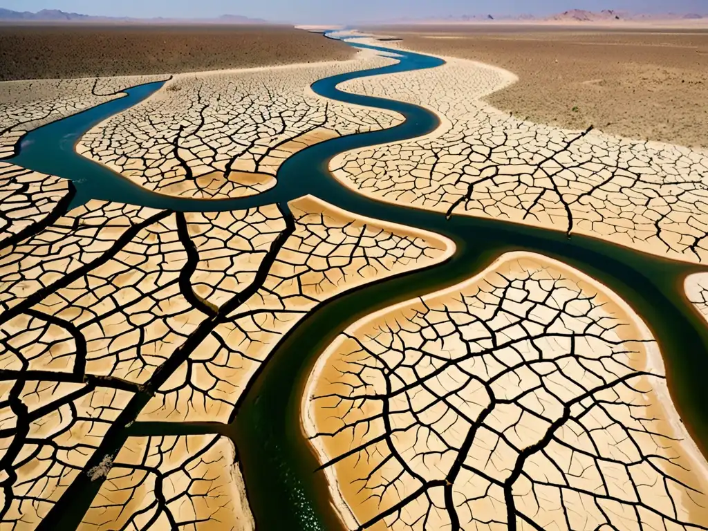 Un lecho de río seco bajo el sol abrasador destaca la urgencia de gestión hídrica en tiempos de sequía