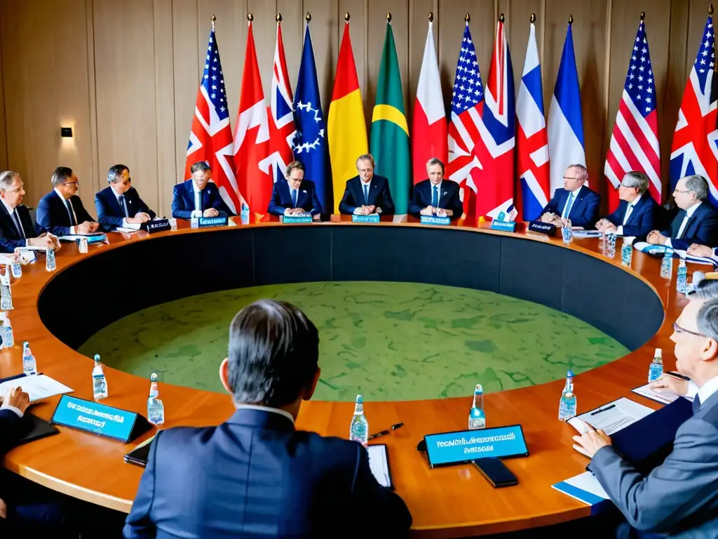 Líderes mundiales del G7 y G20 discuten políticas ambientales en una cumbre global, promoviendo la cooperación internacional