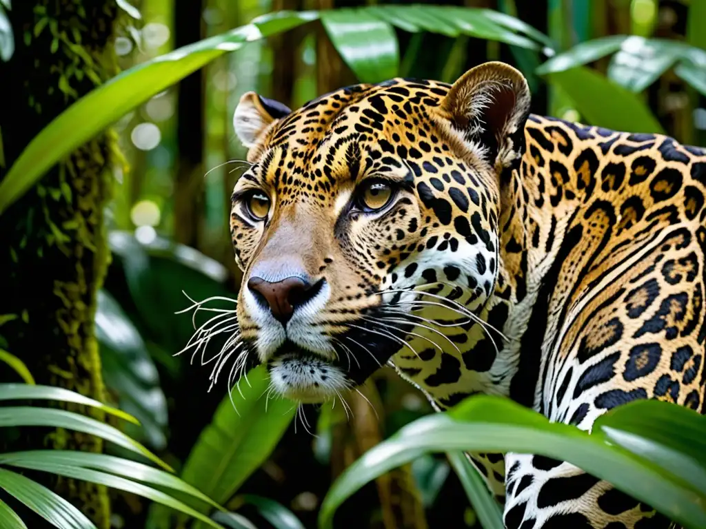 Un majestuoso jaguar se desplaza entre el exuberante bosque del Amazonas, mostrando la necesidad de protección de la fauna en América