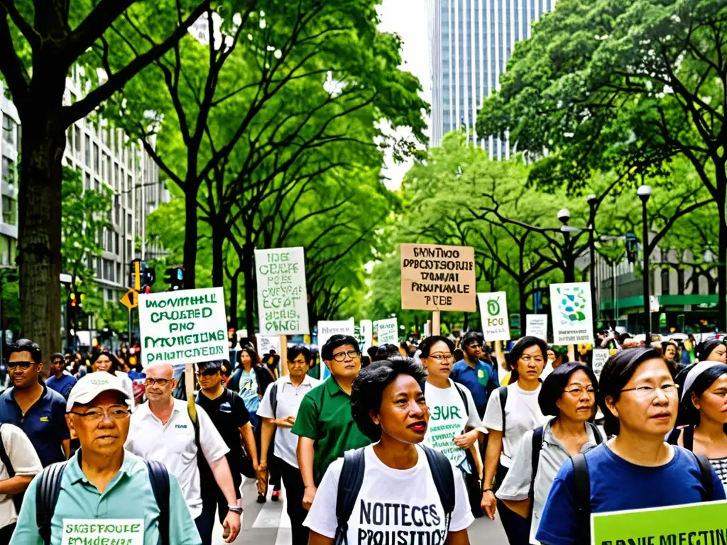 Manifestación multicultural por la protección ambiental en la ciudad Resoluciones conflictos comerciales legislación ambiental