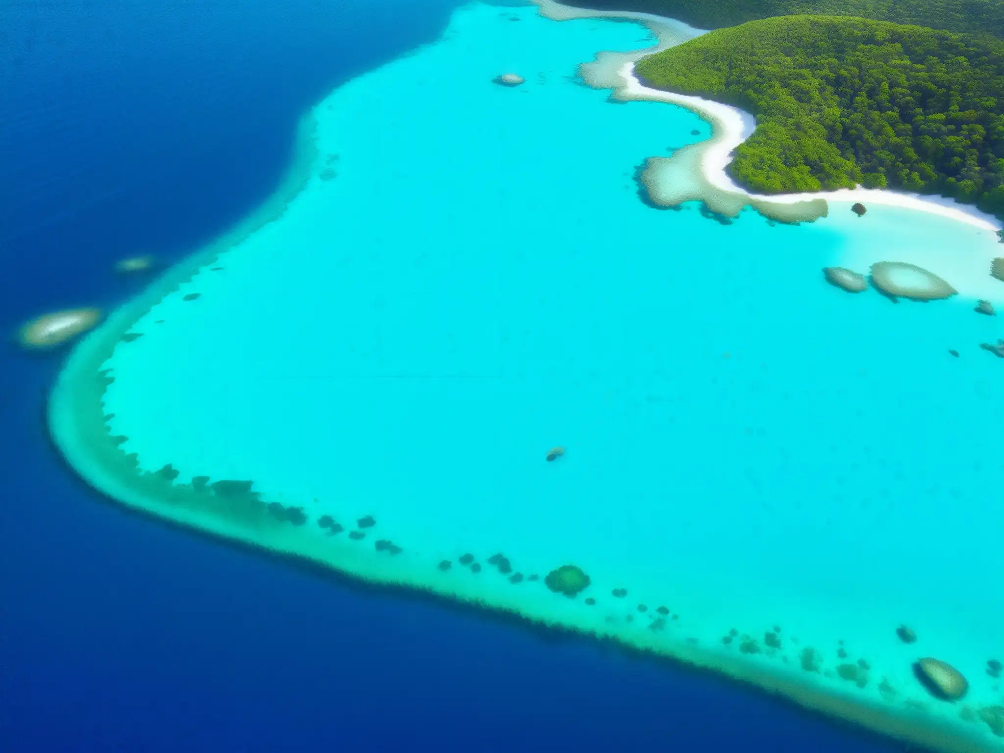 Una maravillosa área marina protegida en América, con arrecifes de coral coloridos y una vida marina diversa, mostrando un equilibrio delicado