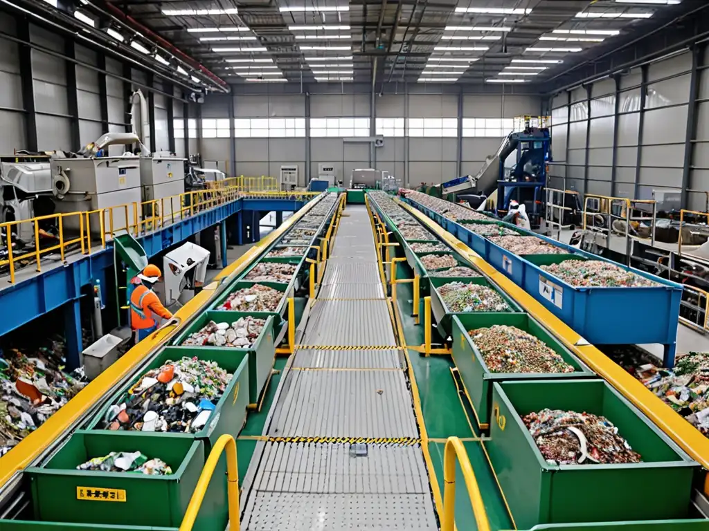 Instalación moderna de gestión de residuos en Corea del Sur, cumpliendo con las normativas de reciclaje y tecnología avanzada