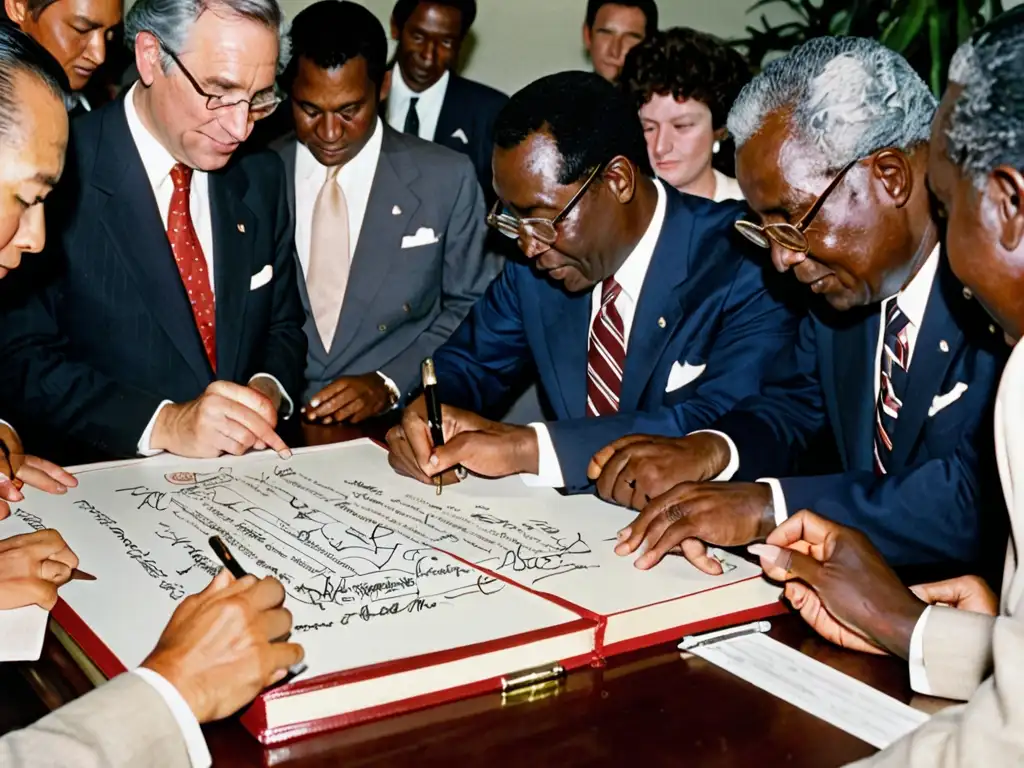 Un momento histórico en la firma del Convenio de las Naciones Unidas sobre el Derecho del Mar en Montego Bay, Jamaica en 1982