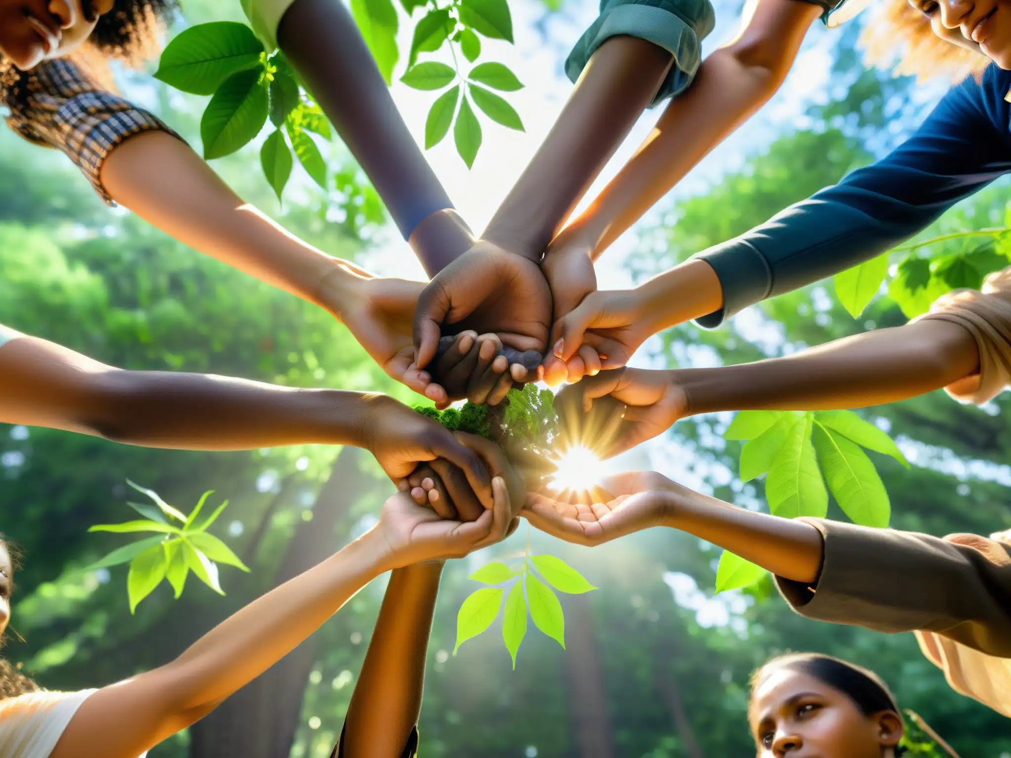 Mujeres unidas plantando árboles en área deforestada, simbolizando la esperanza y resiliencia frente a conflictos ambientales