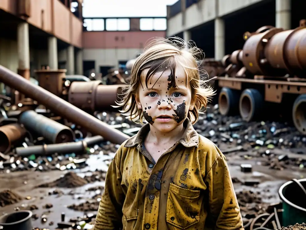 Niño jugando en zona industrial contaminada, impacto zonas riesgo ambiental