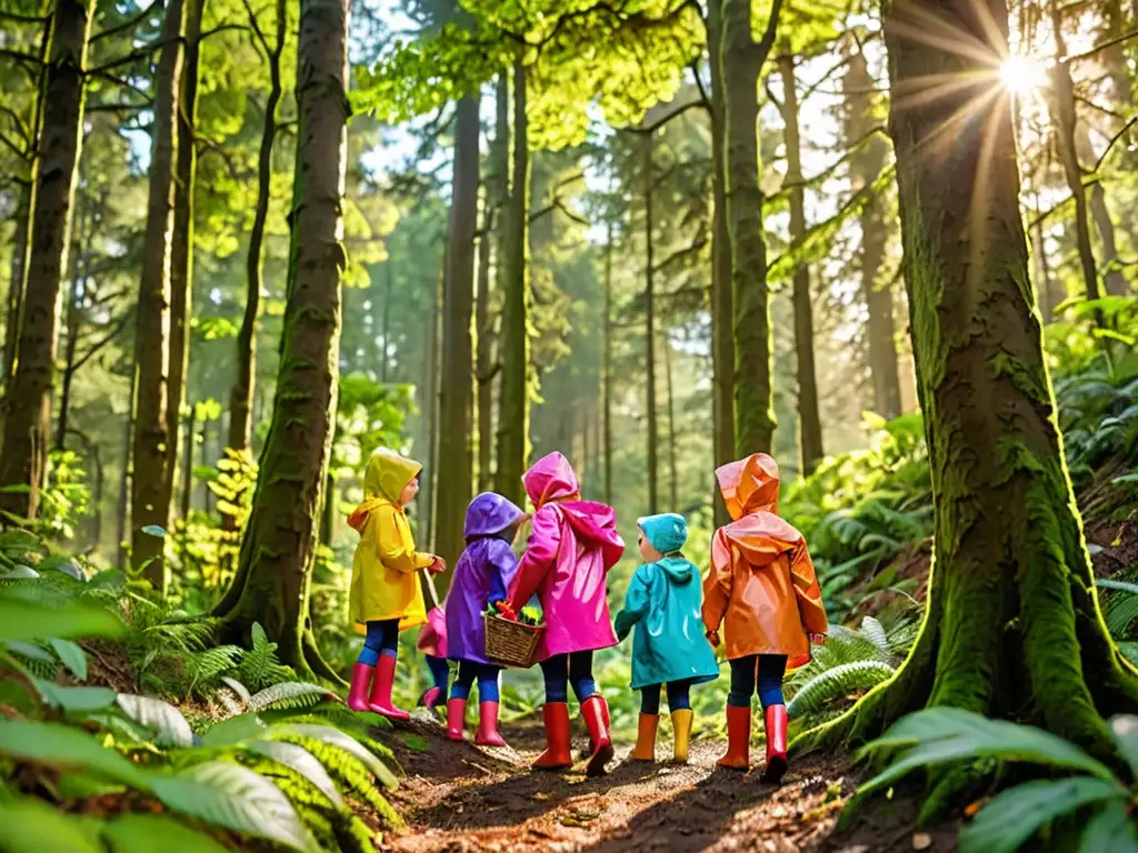 Niños explorando la naturaleza con entusiasmo, llevando protección ambiental de la infancia