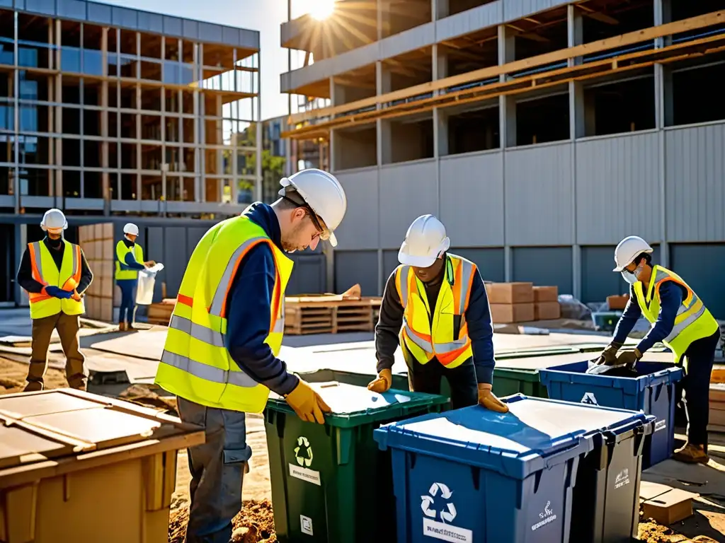 En una obra, trabajadores reciclan desechos