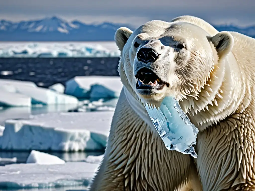 Un oso polar en un témpano de hielo derritiéndose, con expresión resignada