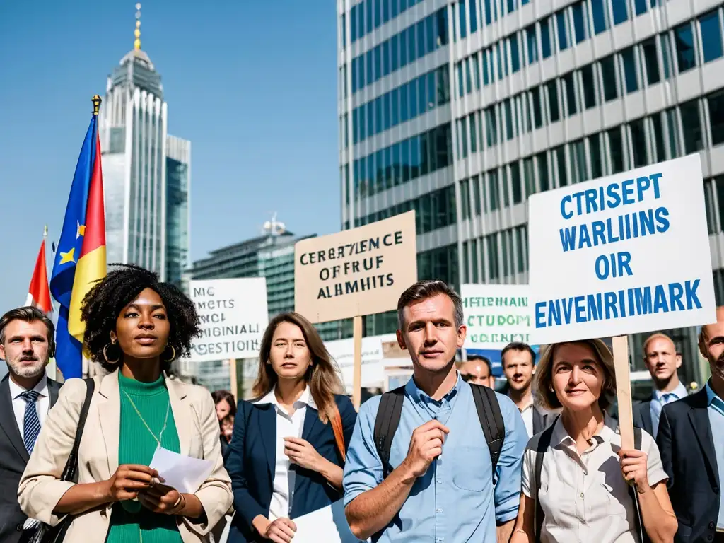 Manifestación pacífica de ciudadanos europeos por la legislación ambiental y derechos de la ciudadanía en el centro de la ciudad