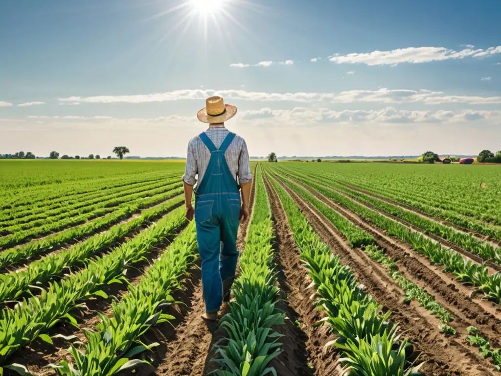 Un paisaje agrícola extenso bajo cielo azul