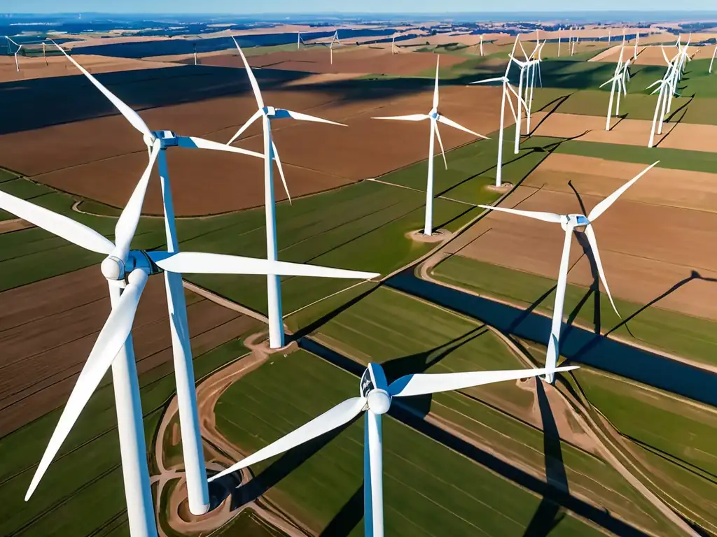 Un paisaje impresionante con un campo eólico moderno que transmite progreso y esperanza en la lucha contra el cambio climático