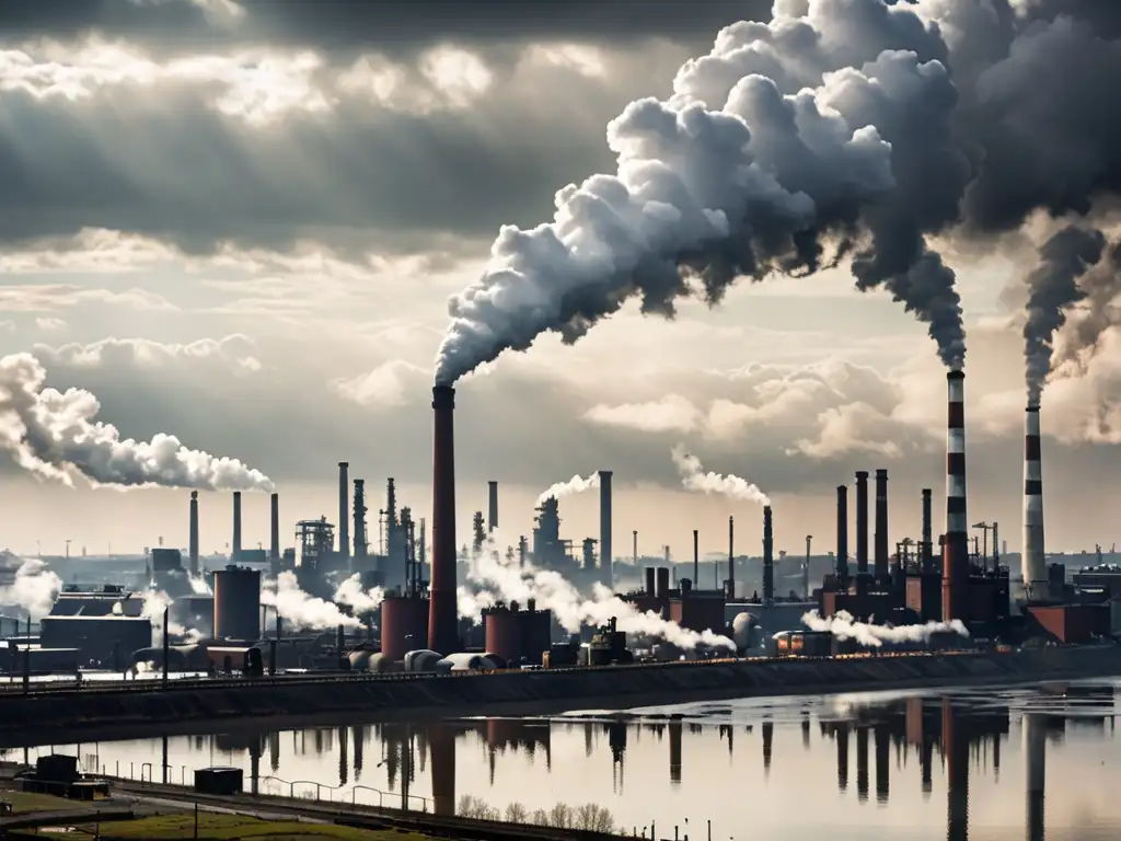 Un paisaje industrial abrumador con fábricas y humo contaminante