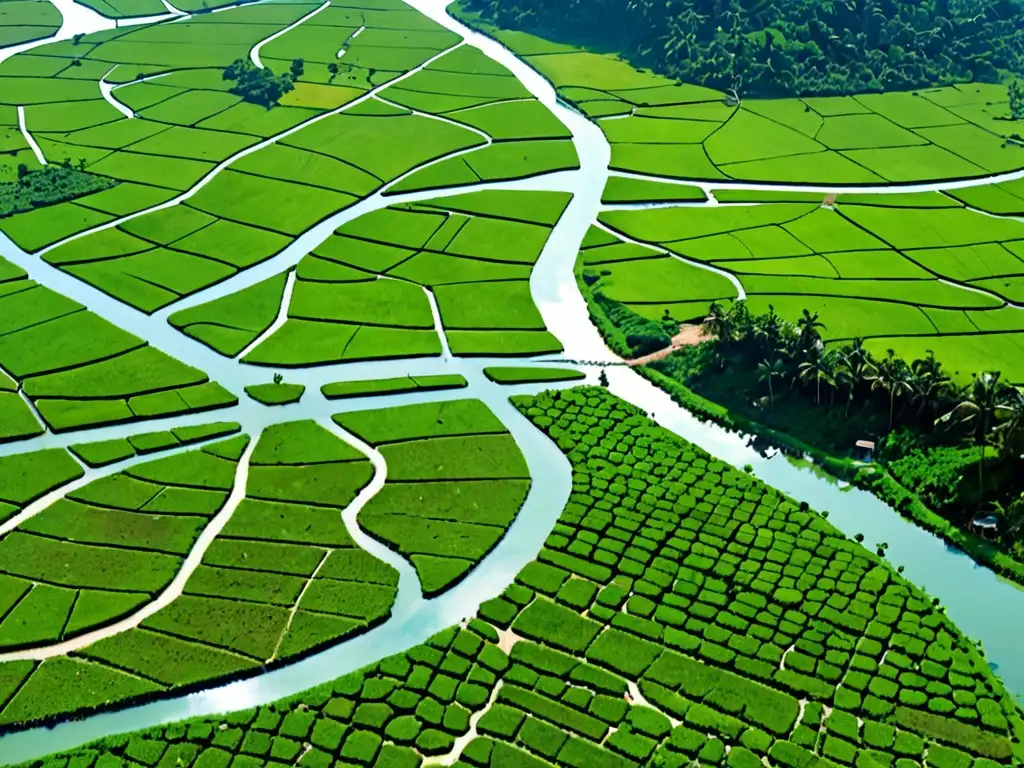 Paisaje sereno de Sri Lanka, muestra red de canales y embalses