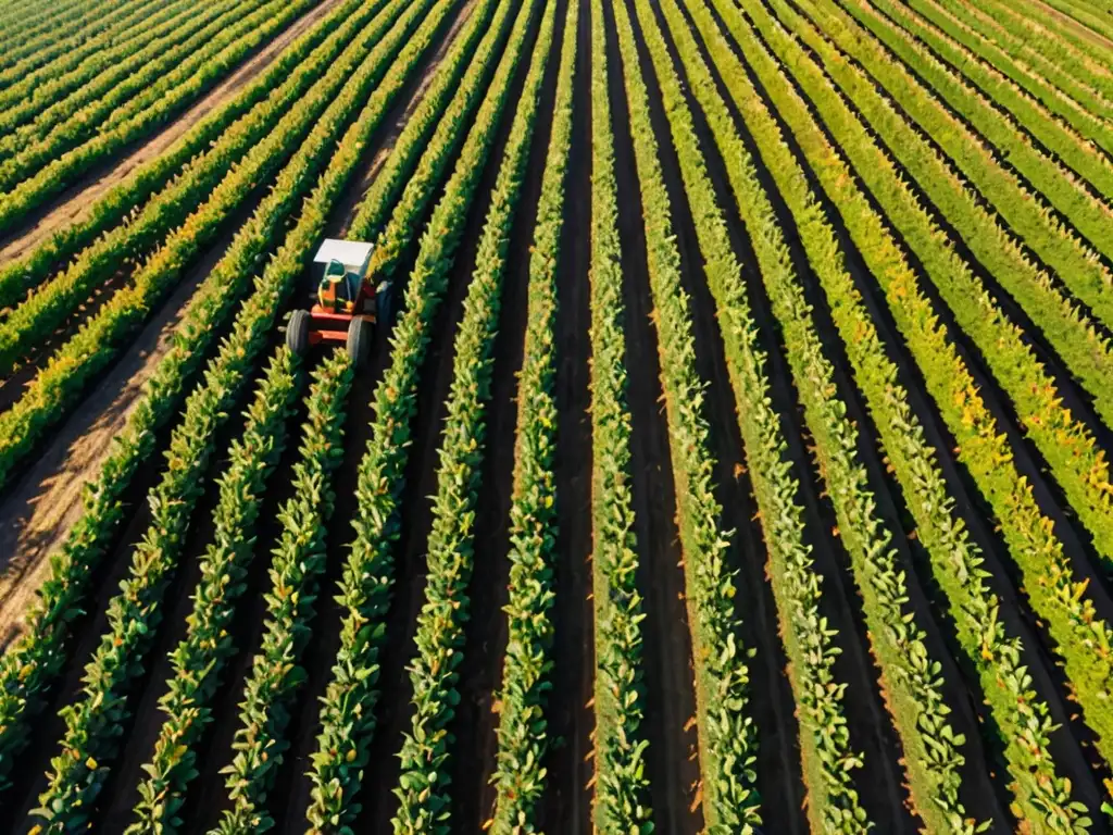 Un paisaje verde con naranjos, trabajadores recolectando frutas