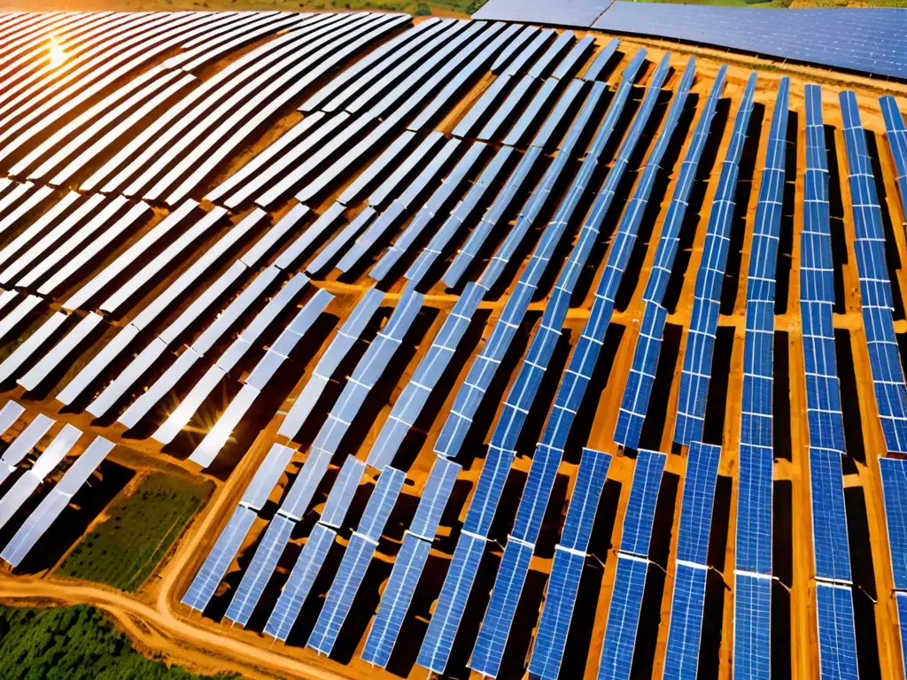 Panorámica de una enorme granja solar en China, con trabajadores instalando paneles solares