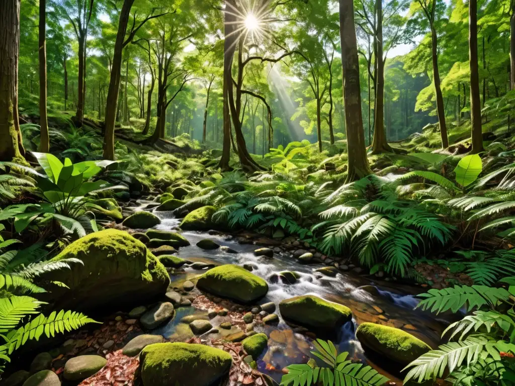 Panorámica de un exuberante bosque verde con diversa vegetación