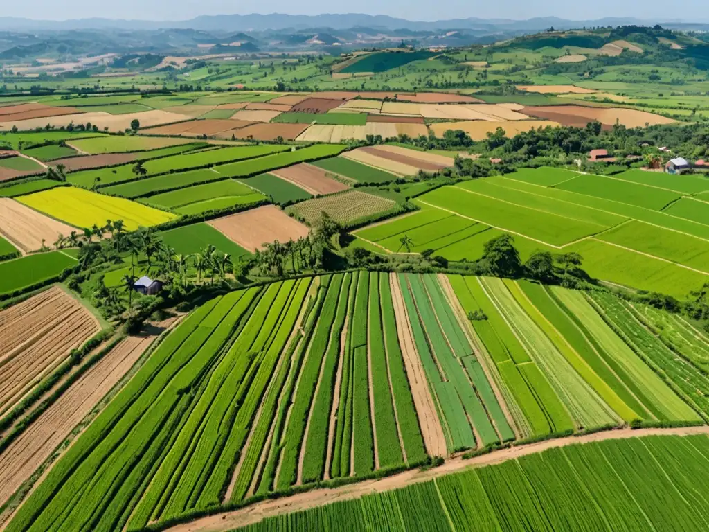 Panorámica de un paisaje agrícola exuberante y sostenible