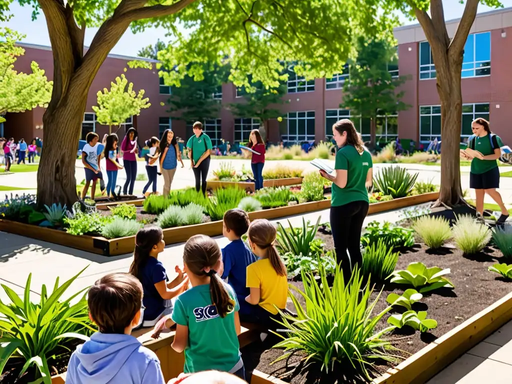 Patios escolares verdes: alumnos y maestros disfrutan de un ecosistema diverso y vibrante, fomentando la educación ambiental