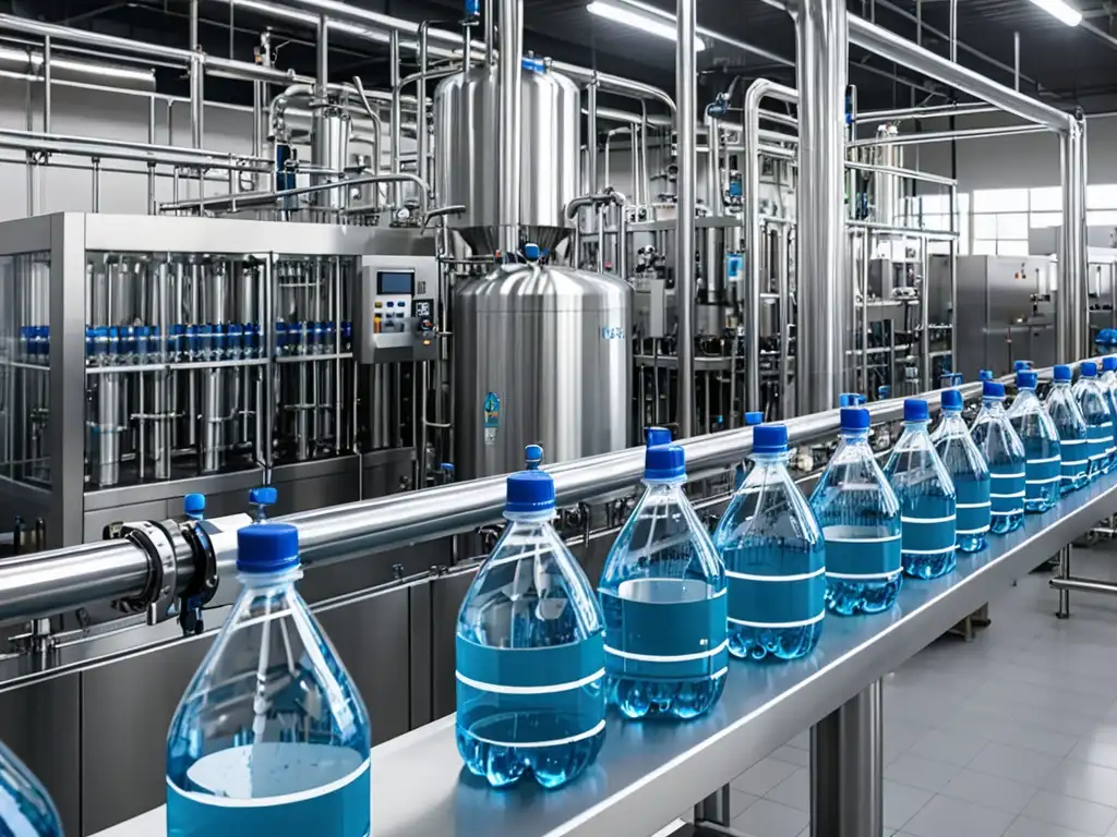 Planta embotelladora de agua con tecnología de precisión y cumplimiento de normativas industria agua embotellada