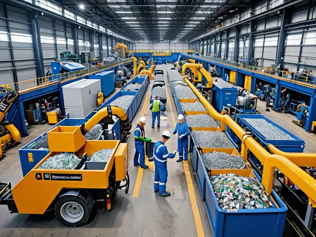 Planta de reciclaje moderna con procesos tecnológicos avanzados en plena actividad