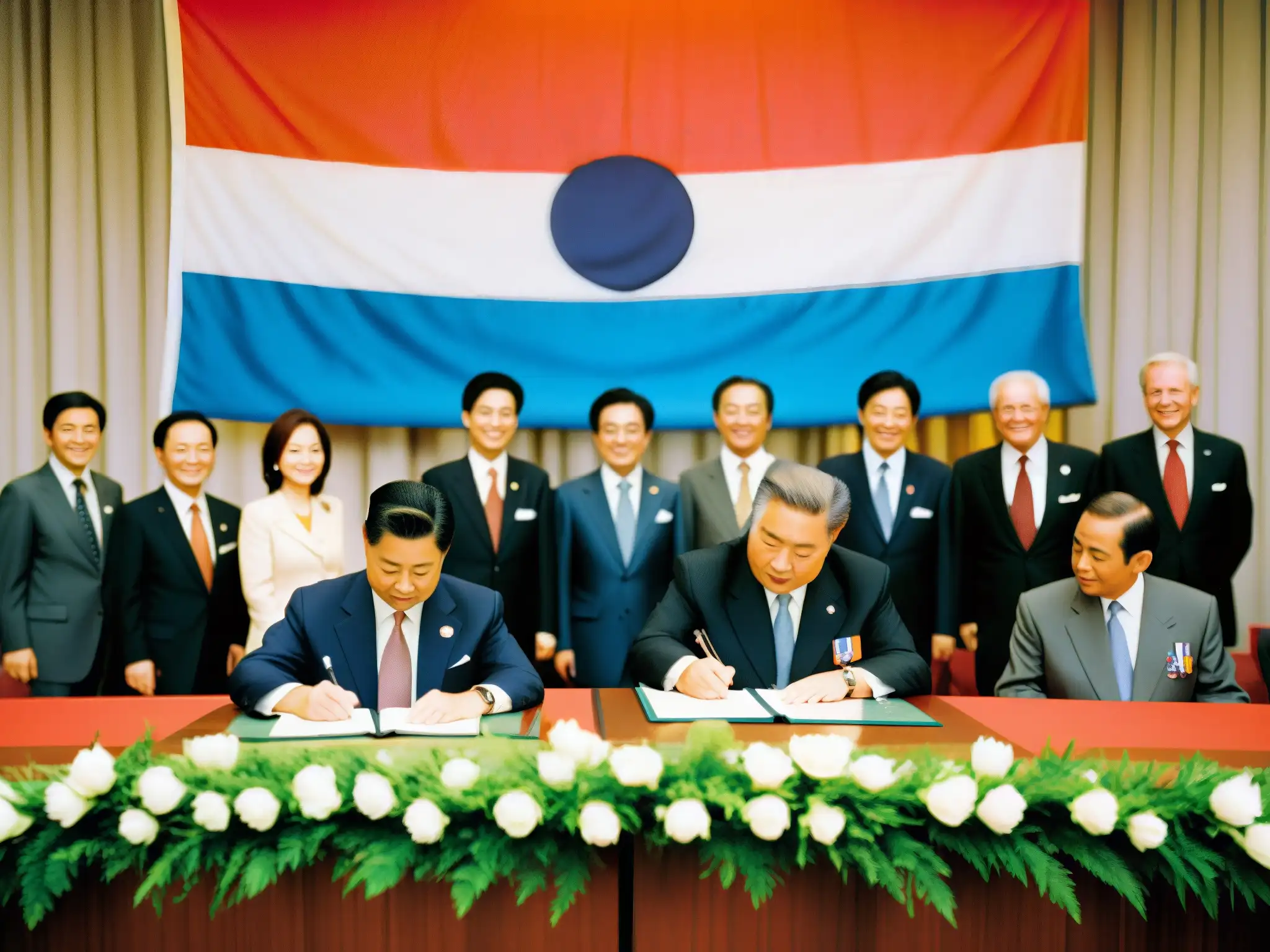 Representantes firmando los Acuerdos internacionales lucha cambio climático en 1997