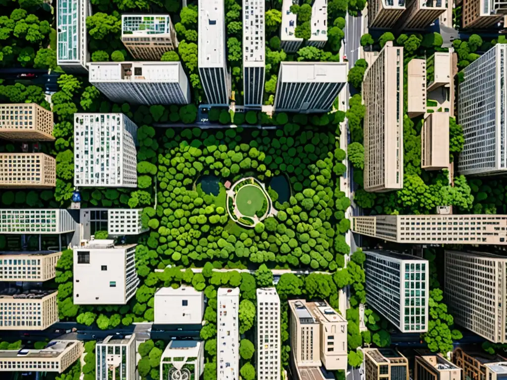 Fotografía aérea de alta resolución que muestra la red de áreas verdes urbanas y la legislación áreas protegidas urbanas conservación