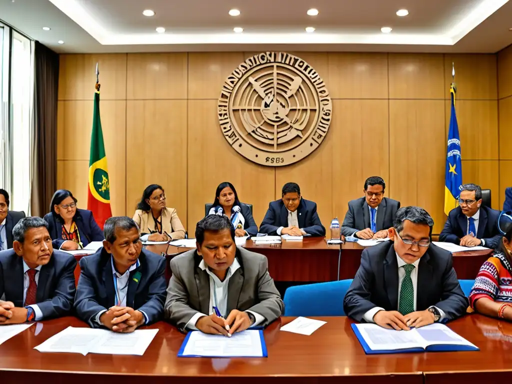 Reunión de líderes indígenas y abogados en la Corte Interamericana de Derechos Humanos, estrategias de litigio ambiental en territorios indígenas