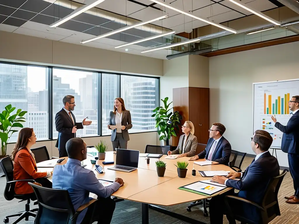 Reunión de profesionales empresariales en un espacio ecoeficiente