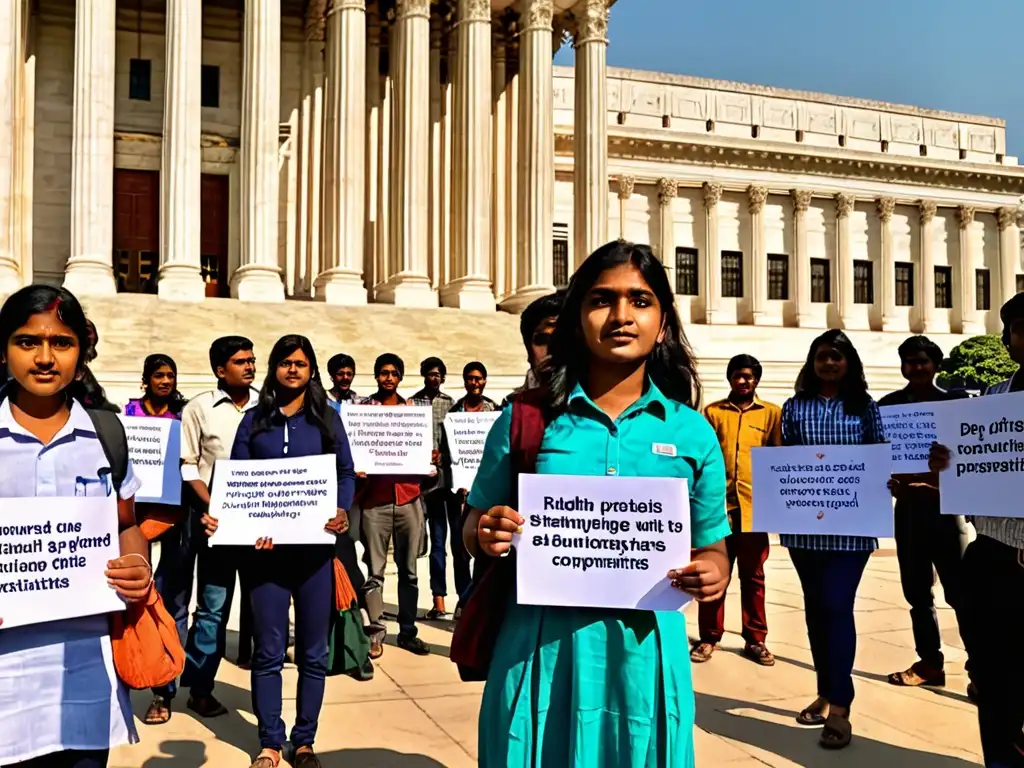 Ridhima Pandey y activistas ambientales frente a la Corte Suprema de la India, en un caso emblemático de niños defensores ambientales