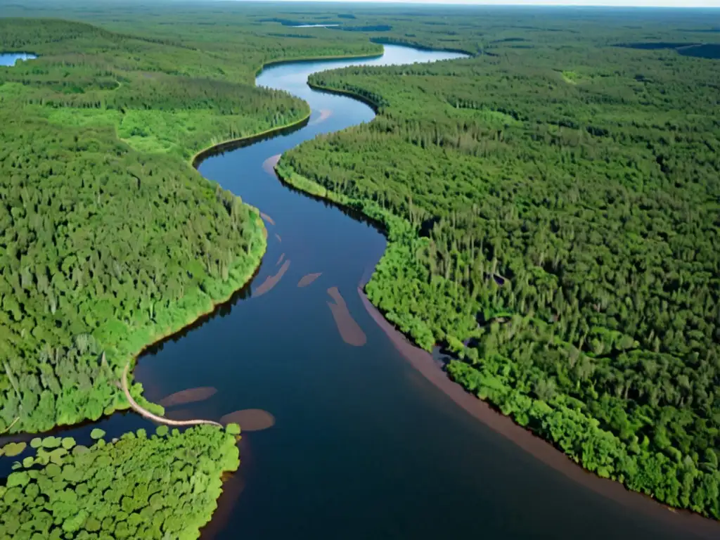 Un río sereno fluye entre dos países, con exuberante vegetación y agua cristalina