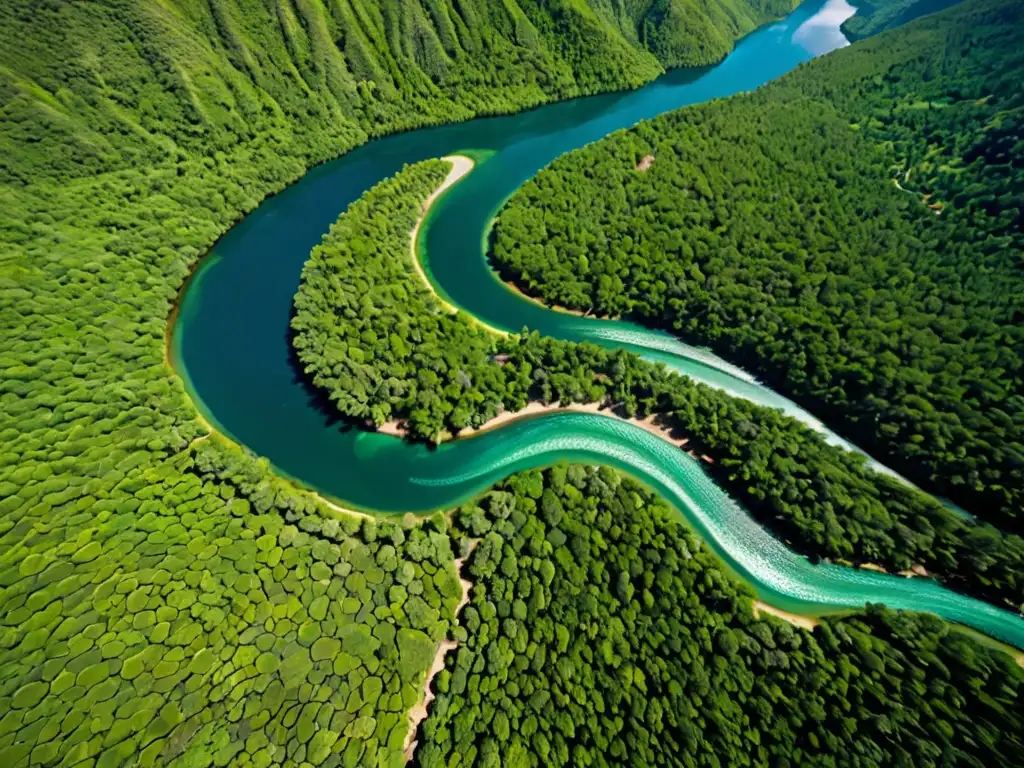 Un río serpenteante fluye a través de un valle verde rodeado de montañas