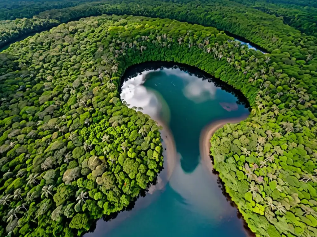 Una selva exuberante con un dosel diverso y un río serpenteante