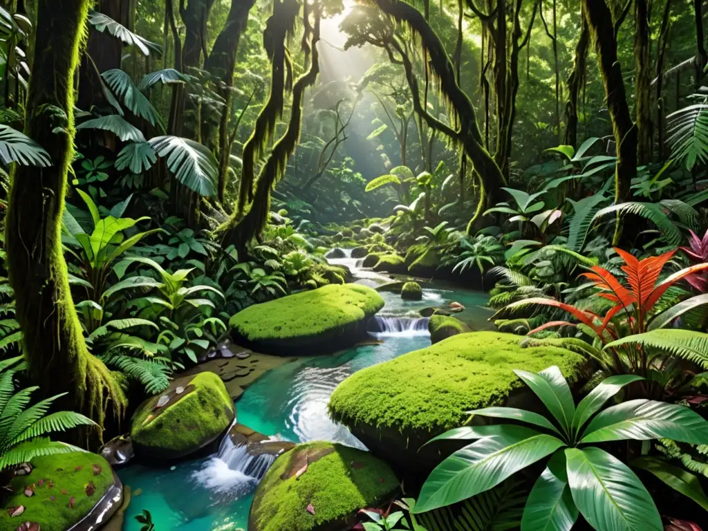 Selva exuberante: un oasis de vida natural Selva exuberante y vibrante, reflejo de principios éticos universales en el derecho ambiental