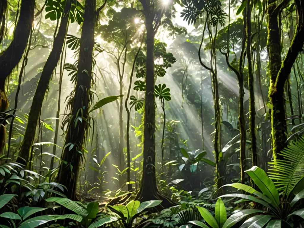 Selva tropical exuberante con vegetación densa y diversa